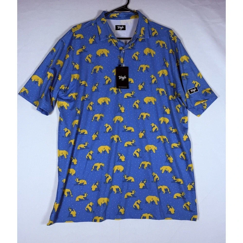 NWT Waggle Golf Polo Shirt You're Golden Bears AOP Mens XL Short Sleeve Blue $55 - Picture 1 of 6